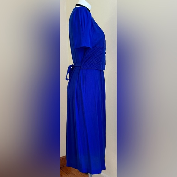 Miss Dorby Royal Blue Vintage Retro 90’s Dress Sz 10P Tie & Zip In Back.. - Picture 5 of 16